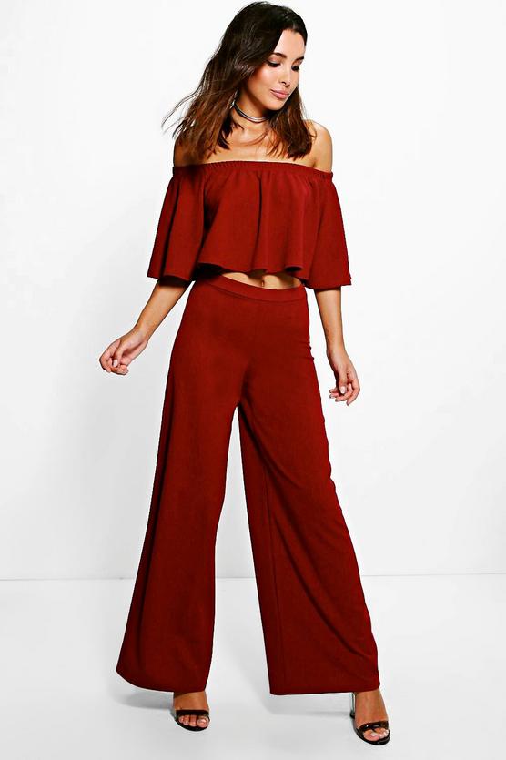 Aria Off The Shoulder And Wide Leg Trouser Co-Ord